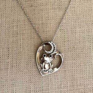 Sterling Silver Frog Necklace with Rhinestone Cute Kawaii Jewelry
